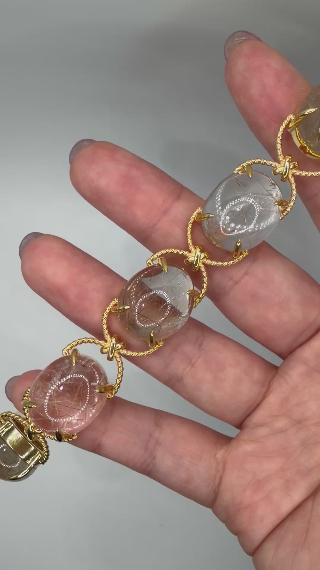 Pebble Cabochon Sicilian Rutilated Quartz Rope Bracelet, video 2