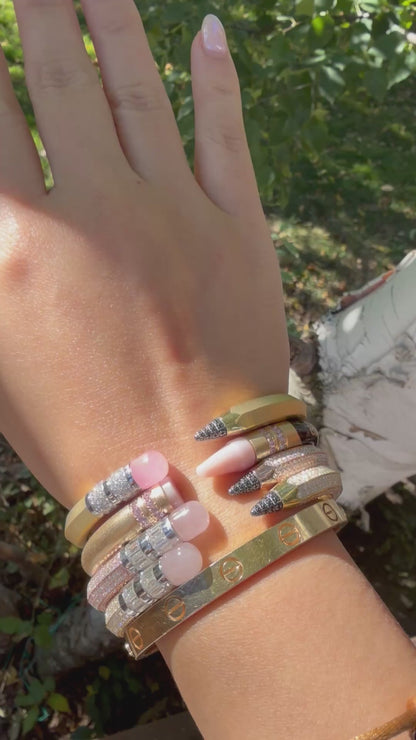 Pave Pencil Bangle with Moissanite and Pink Nephrite