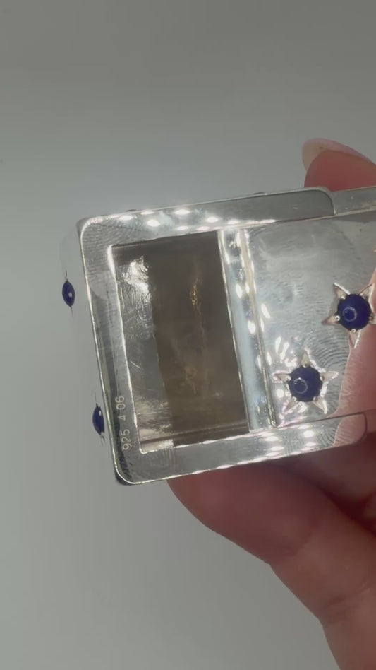 Sterling Silver Dice Pill Box with Star Set Lapis Lazuli, 5 cm