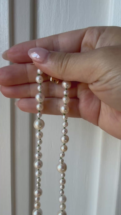 Graduated Freshwater Pearl Necklace with Georgian Set Lab Diamond on Silk Cord