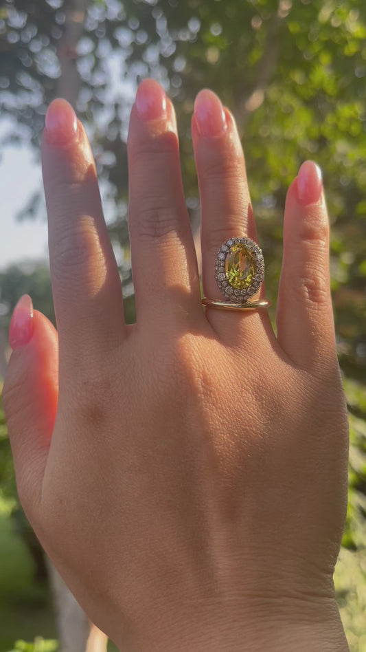 Oval Sapphire Donut Ring with Pave Moissanites, 18K Gold