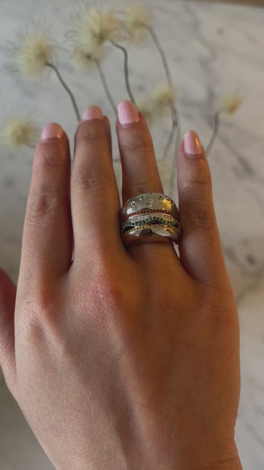 Plated Hamburger or Veggie Burger Ring, 18K White Gold