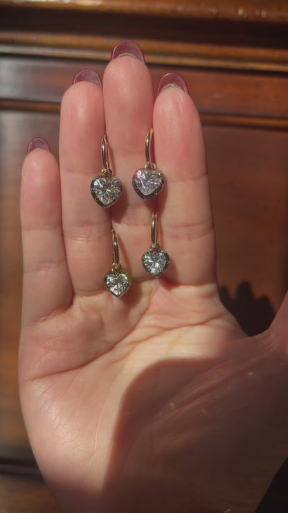 Heart Georgian Victorian Moissanite Gold Hoop Earrings, 18K Gold, Ready to Ship