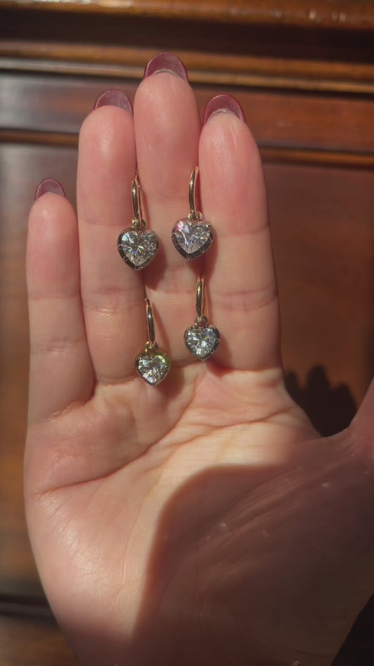 Heart Georgian Victorian Hoop Earrings, Lab Diamond or Moissanite