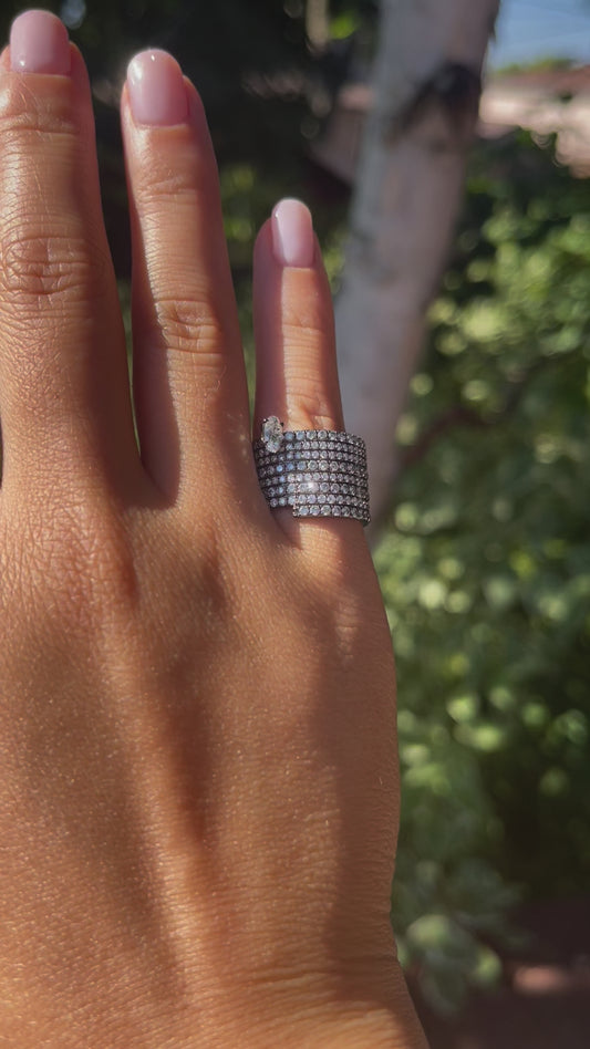 Oval Moissanite Ring with Pavé Rows, 18K Gold