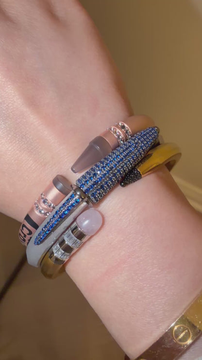 Bracelet Crayon personnalisable en or 18 carats laminé avec agate grise et moissanites