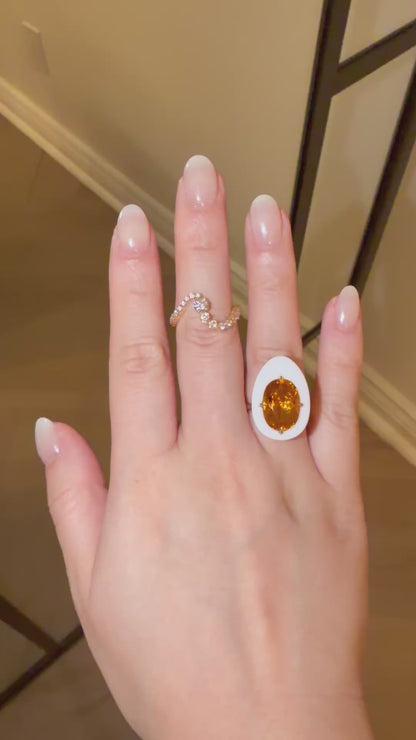 Natural Citrine Porcelain Egg Ring, 14K Gold