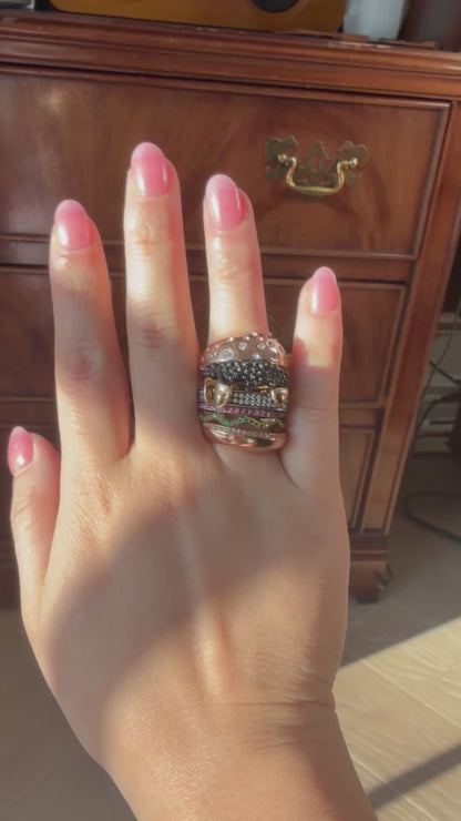 Stacked Caviar Hamburger Ring, 18K Gold Filled, Ready to Ship