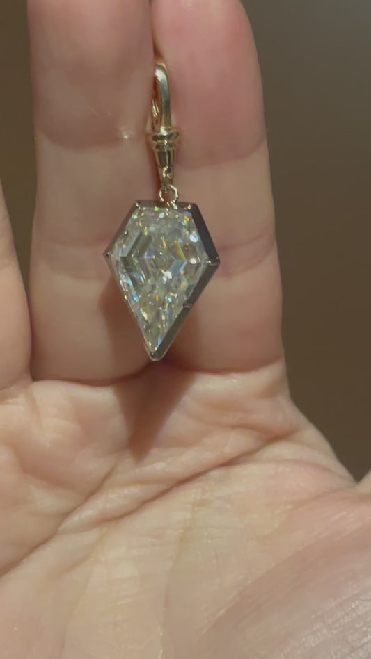 Georgian Victorian Ball Sphere Chain Shield Portrait Lab Diamond or Moissanite Pendant, 18K Gold
