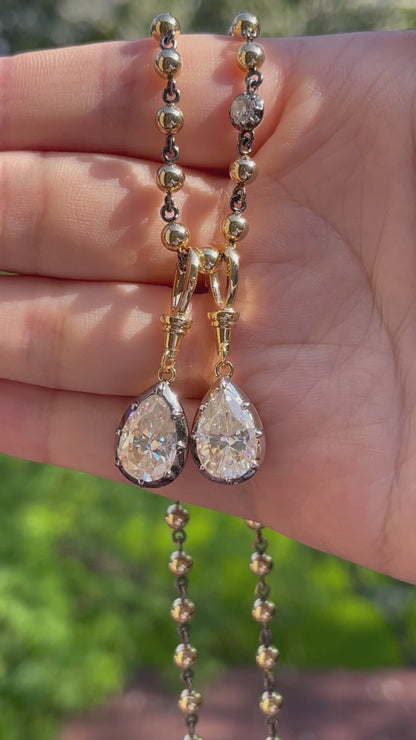 Georgian Victorian Moissanite Pear Art Deco Ball Chain Pendant