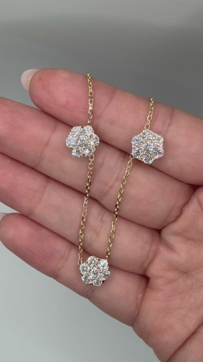 Five Flower Station Necklace with 3.7 CT Lab Diamonds, 18K Yellow Gold