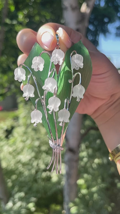 Rock Crystal, Diamond, Nephrite and Gold Lily of the Valley Pendant, 18K Gold