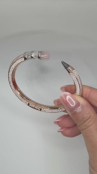 Pave Pencil Bangle with Moissanite and Pink Nephrite
