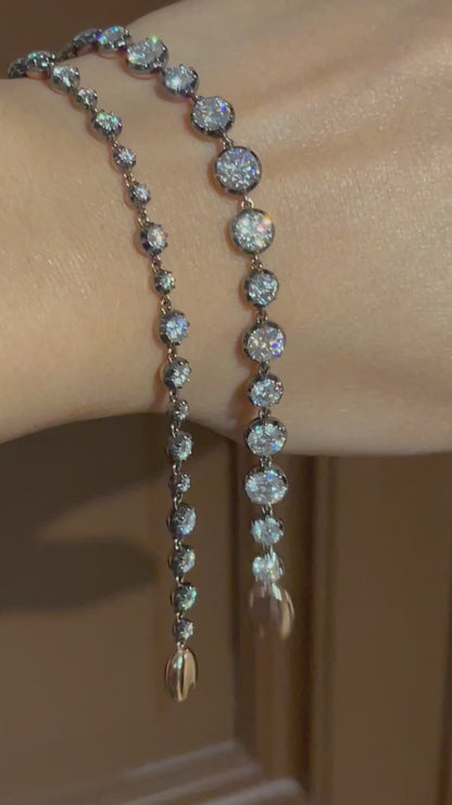 5 to Moissanite Riviere Georgian Victorian Button Back Collet Bracelet, 18K Gold Filled
