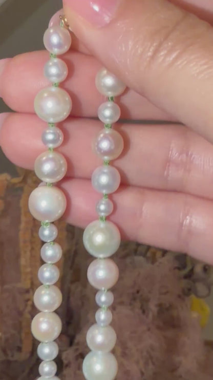 Graduated Freshwater Pearl Necklace with Georgian Set Lab Diamond on Silk Cord