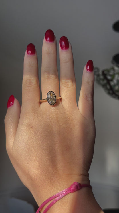 Georgian Victorian Champagne Oval Lab Diamond Ring, 14K Gold