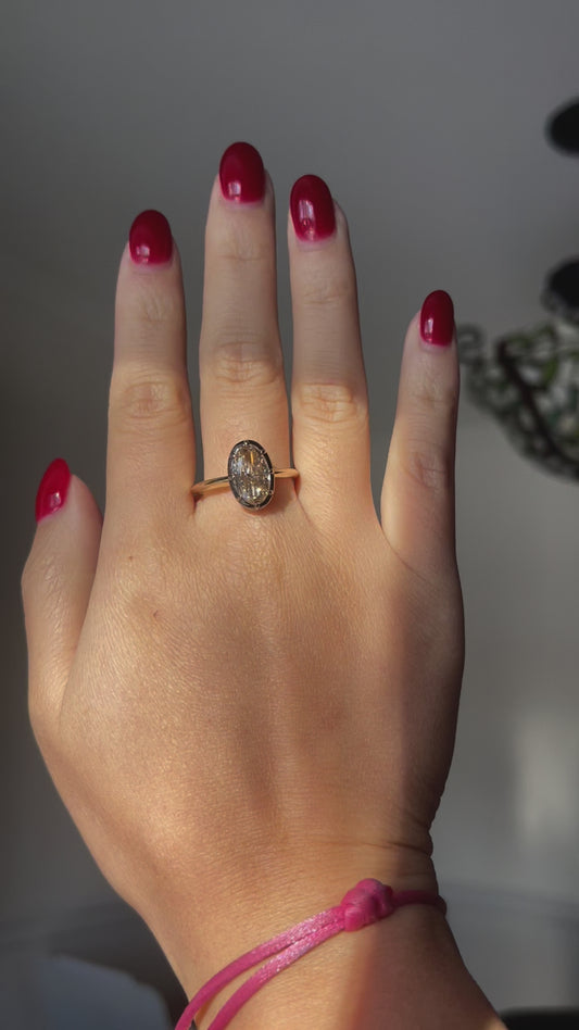 Georgian Victorian Champagne Oval Lab Diamond Ring, 14K Gold
