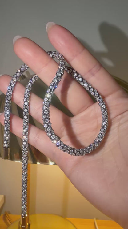 Georgian Victorian Pavé Rope Tennis Necklace with Moissanite or Lab Diamonds, Oxidized Silver and 18K Gold, 35 Ct