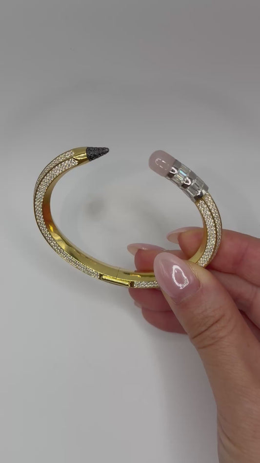 Pave Pencil Bangle with Moissanite and Pink Nephrite