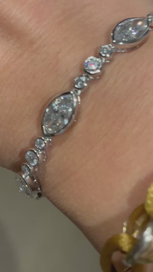 Platinum Marquise & Round Brilliant Lab Diamond Tennis Bracelet, Ready to Ship