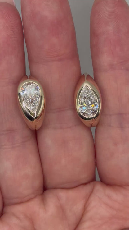 Mismatched Pear Lab Diamond Dome Huggie Earrings in 14K or 18K Yellow Gold