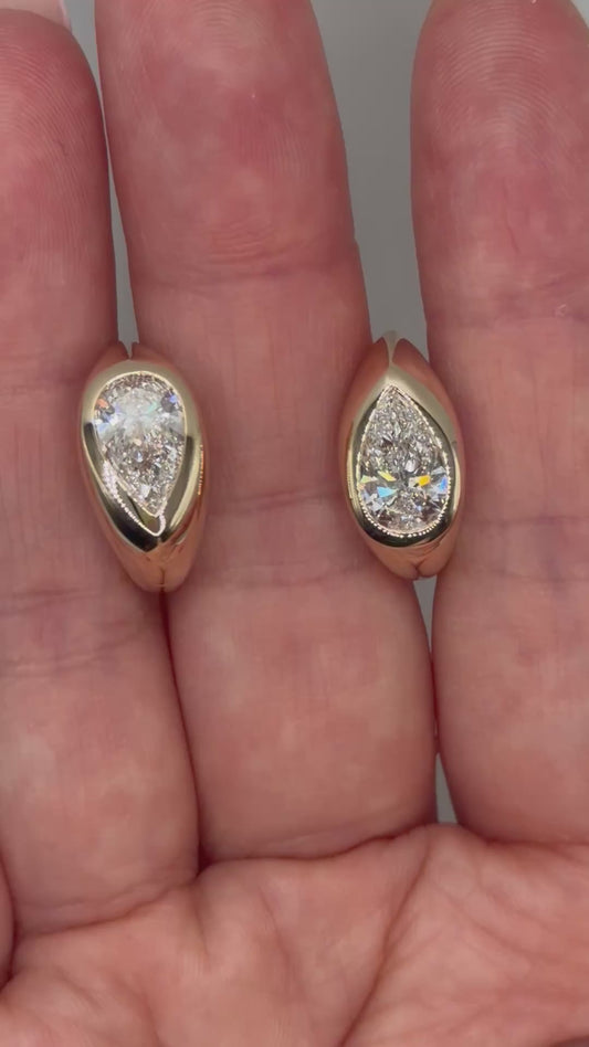 Mismatched Pear Lab Diamond Dome Huggie Earrings in 14K or 18K Yellow Gold