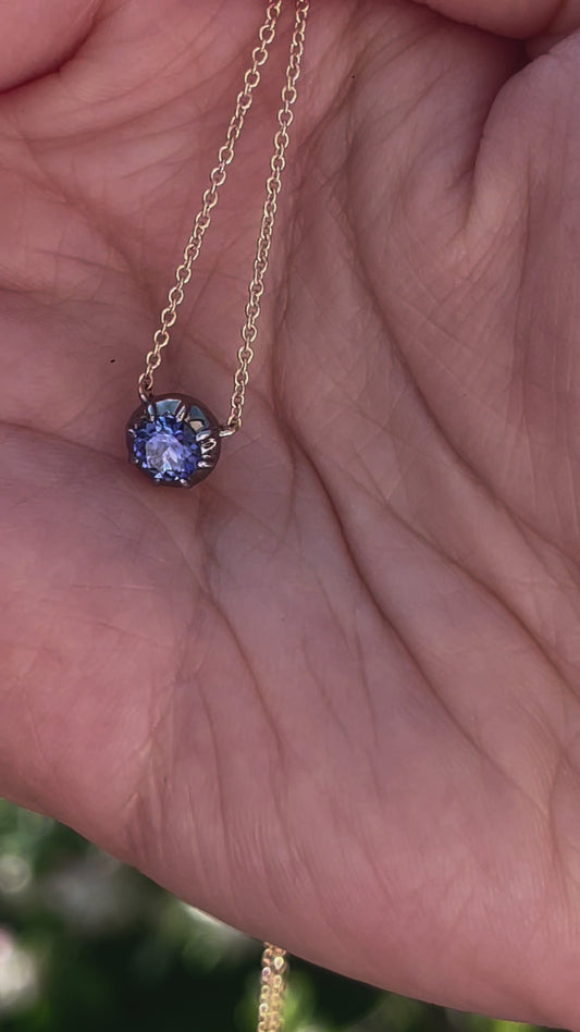Round Lab Sapphire Georgian Victorian Gold Necklace, 18K Gold