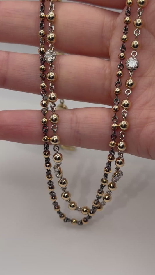 Georgian Victorian Art Deco Ball Sphere Chain Necklace, 3 mm