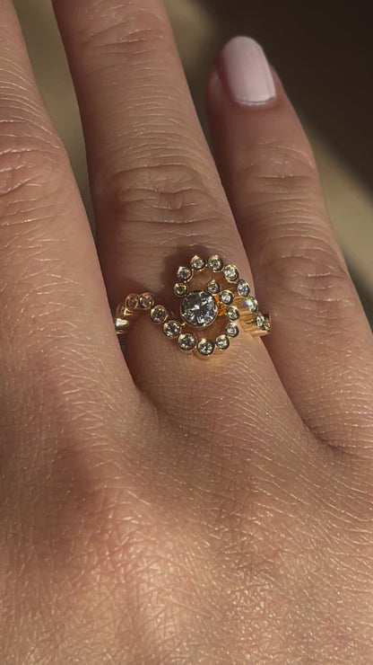 Wave Ocean Conch Shell Lab Moissanite or Diamond Ring, 18K Gold