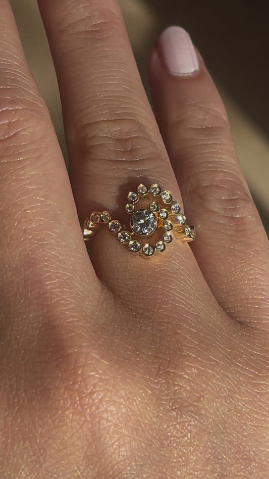 Wave Ocean Conch Shell Lab Moissanite or Diamond Ring, 18K Gold