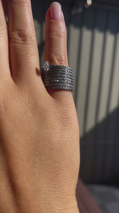Oval Moissanite Ring with Pavé Rows, 18K Gold