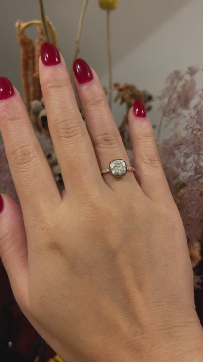 Cushion Cut Georgian Victorian Moissanite Ring with Pavé Accents, 14K White Gold