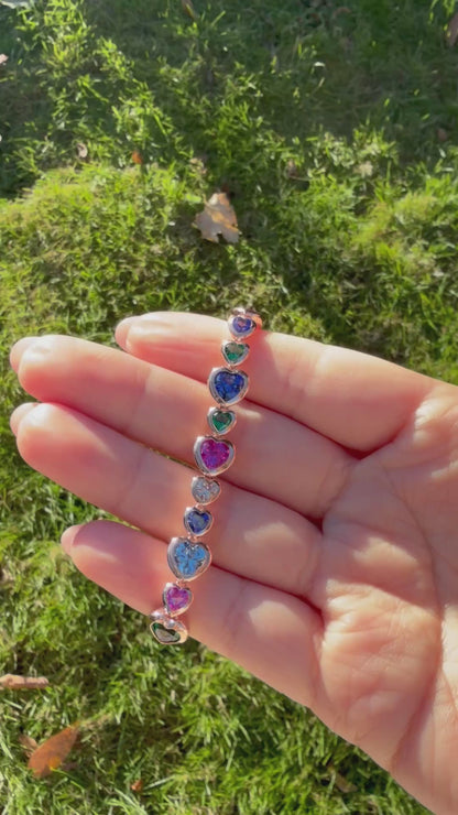 Rainbow Heart Tennis Bracelet in 18K Gold Filled or 14K/18K Solid Gold