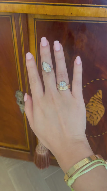 Georgian Victorian Tilted Pear Moissanite Ring Button Collet Setting, 18K Gold
