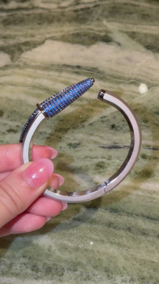 Pen Bangle with Lab Grown Blue Sapphire Pavé, 18K White Gold Filled, Ready to Ship