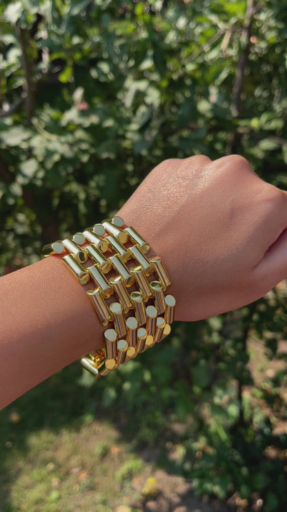 Vintage Retro Wide Gold Link Tube Bracelet