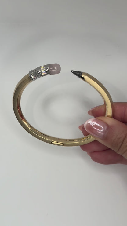 Pencil Bangle with Moissanite and Pink Nephrite