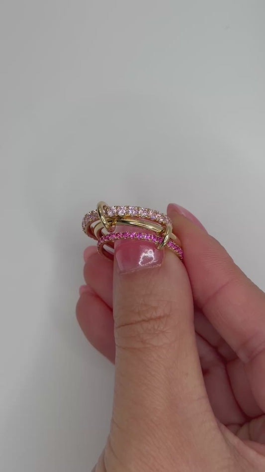 Interlocking Pink Sapphire Trinity Ring Set, 14K Gold