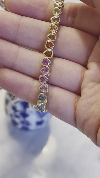 Multi Rainbow Heart Sapphire Tennis Bracelet