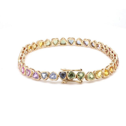 Multi Rainbow Heart Sapphire Tennis Bracelet, view 3