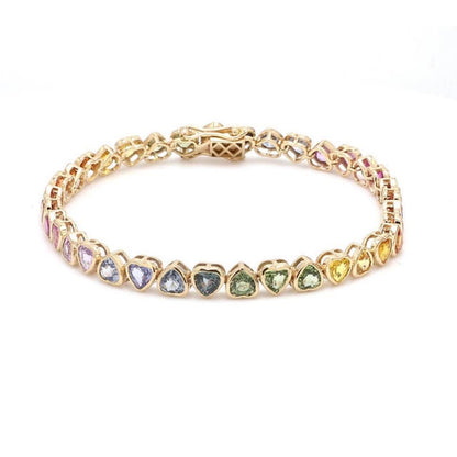 Multi Rainbow Heart Sapphire Tennis Bracelet, view 2