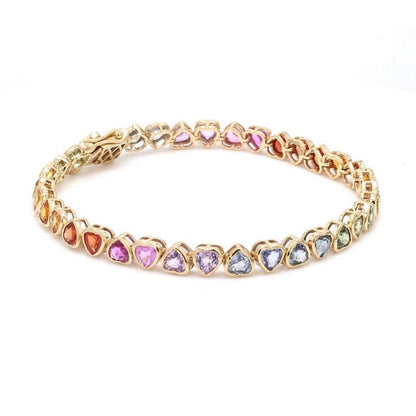Multi Rainbow Heart Sapphire Tennis Bracelet