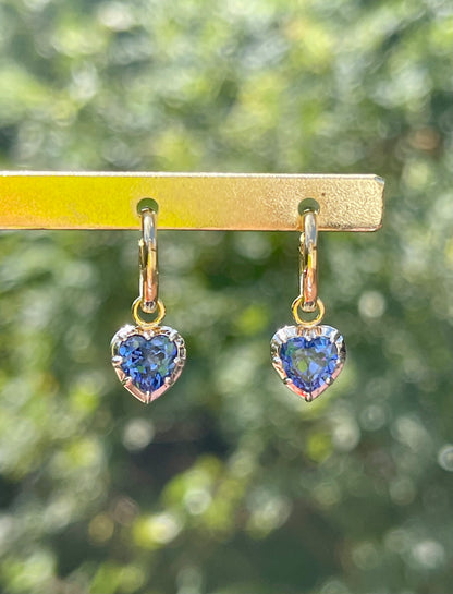 Georgian Victorian Heart Sapphire Collet Button Earrings, view 5