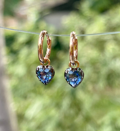 Georgian Victorian Heart Sapphire Collet Button Earrings, view 4