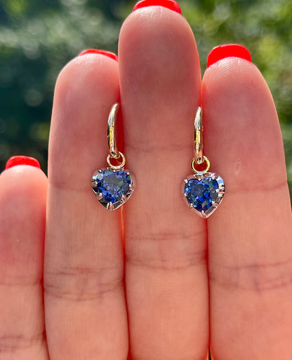 Georgian Victorian Heart Sapphire Collet Button Earrings, view 6