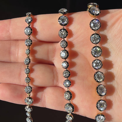 5 to 15 ct Georgian Victorian Solid Gold Riviere Moissanite Button Back Collet Bracelet, view 15