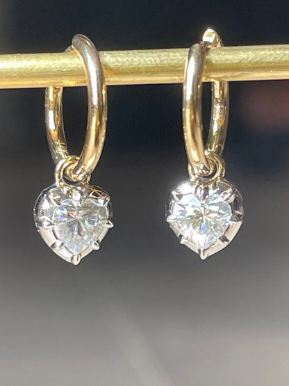 Heart Georgian Victorian Hoop Earrings, Lab Diamond or Moissanite, view 12