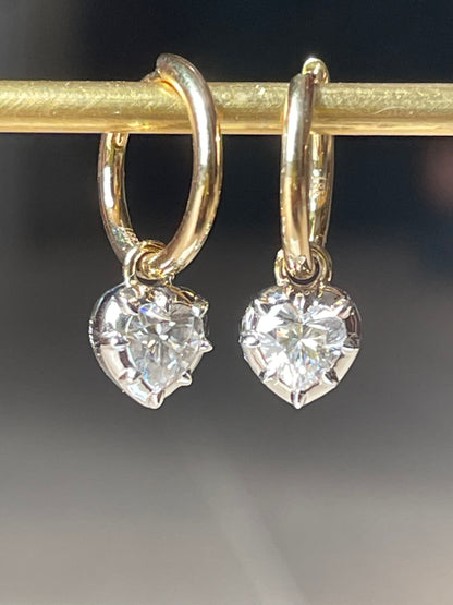Heart Georgian Victorian Hoop Earrings, Lab Diamond or Moissanite, view 11